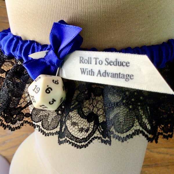 RPG or Dungeons and Dragons wedding garter. choice of colors, "Roll to Seduce With Advantage" // d20 dice