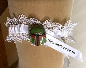 Bobba Fett Star Wars wedding garter, "He's worth a lot to me."