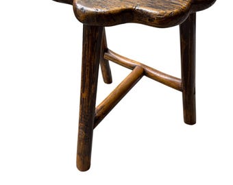 Antique Wood Three-Legged Stool, 1900s