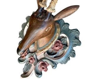 Wood Carved Roe Deer Head Folk Art early 19th century