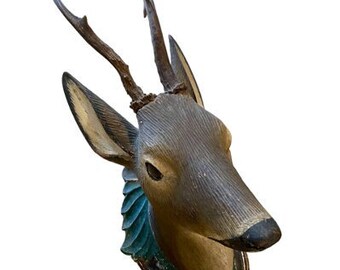 Black Forest Wood Carved Roe Deer Stag Head Antique