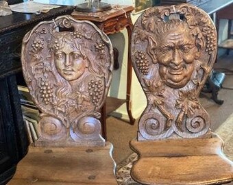 Pair of Wood Carved Chairs God and Goddess of Wine  circa 1880  Shipping is not included in price