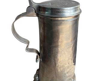 1970s Pewter Stein with Hunting Scene, Hunter and Deer