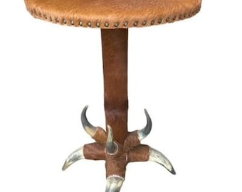 Vintage Horn and Cowhide Occasional Side Table