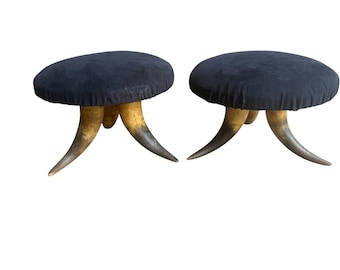 Vintage Pair of Western Horn Stools, 7.5 Inches Tall
