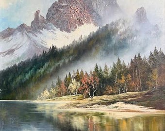Alpine Mountain Oil Painting by Arno Lemke, 1930s