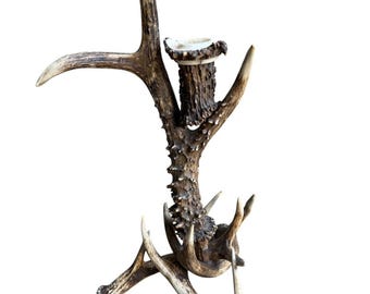 Black Forest Antler Candelabra, Rustic Alpine Candle Holder