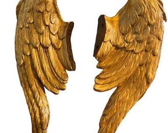 18th Century Carved Wood Angel Wings, Gilded over Gesso, 40"