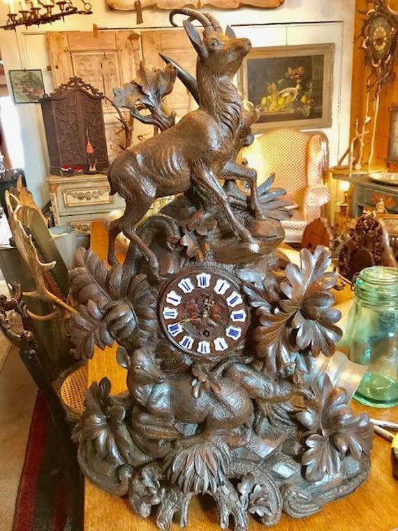 Large Swiss Black Forest Wood Carved Clock - Etsy
