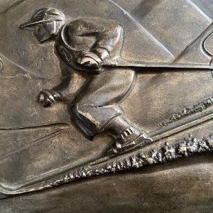 Bronze Skier Plaque  attributed LOLORIOLI FRATELLI maker signed Lainati