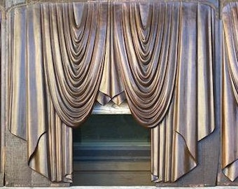 Wood Carved Drapes Hearse Curtains  3 piece trompe d oleil