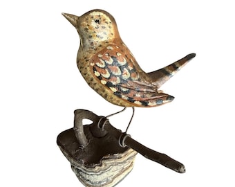 Austrian Folk Art Carved Wood Wren #94, 1930s