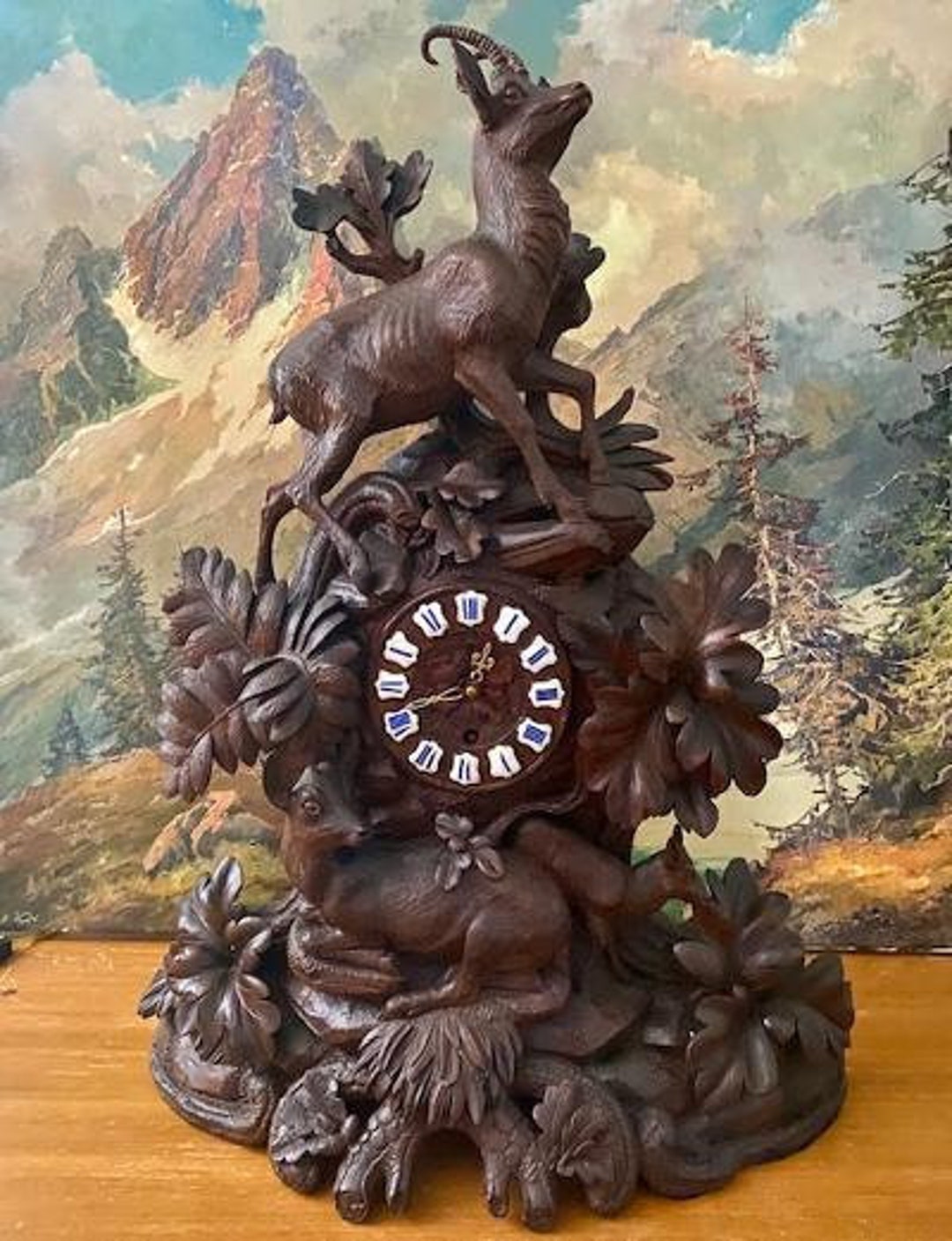 Large Swiss Black Forest Wood Carved Clock - Etsy