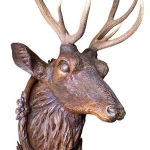 Black Forest Wood Carved Stag Head Deer Head Swiss Carvings