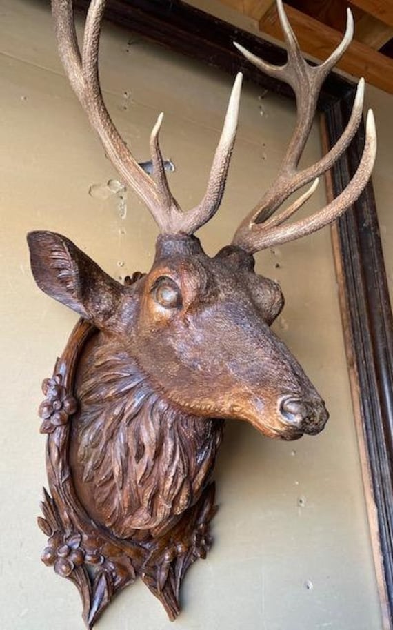 Black Forest Wood Carved Stag Head Deer Head Swiss Carvings - Etsy