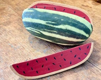 Leroy Archuleta signed Wood Carved Watermelon and Slice    Southwestern Folk Art