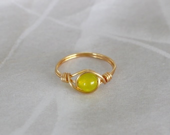 Green quartz ring, green stone ring, gemstone ring, wire wrapped ring, quartz ring, gold wire ring, gold ring, sterling silver ring, custom