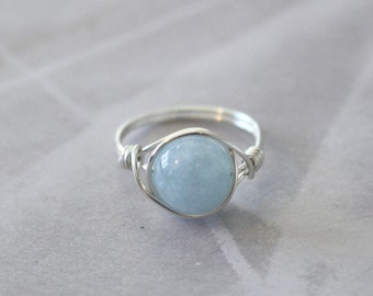 Aquamarine wire ring, gemstone wire ring, aquamarine gemstone jewelry, silver wire ring, custom ring, blue stone wire ring, simple wire ring