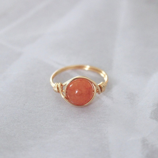 Red aventurine ring, red stone ring, aventurine ring, wire ring, wire wrapped ring, sterling silver ring, gemstone wire ring, gold ring boho