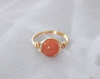 Red aventurine ring, red stone ring, aventurine ring, wire ring, wire wrapped ring, sterling silver ring, gemstone wire ring, gold ring boho