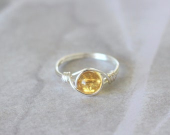 Citrine ring, wire wrapped ring, citrine wire ring, wire ring, dainty stone ring, citrine gemstone ring, sterling silver ring, gemstone ring