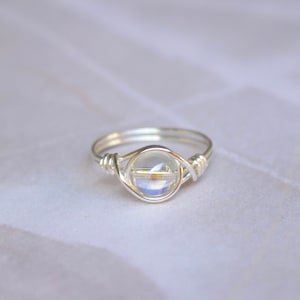 Angel aura ring, crystal ring, wire ring, silver wire ring, glass stone ring, gemstone ring, crystal wire ring, boho wire ring, silver ring