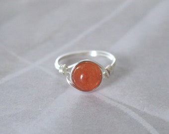 Red aventurine ring, red stone ring, aventurine ring, wire ring, wire wrapped ring, gemstone ring, gemstone wire ring, sterling silver ring