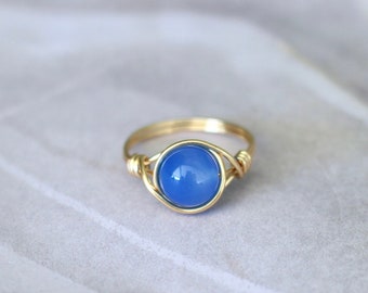 Jade ring, blue stone ring, wire wrapped ring, gold wire ring, sterling silver ring, blue jade ring, dainty gold wire ring, gemstone ring
