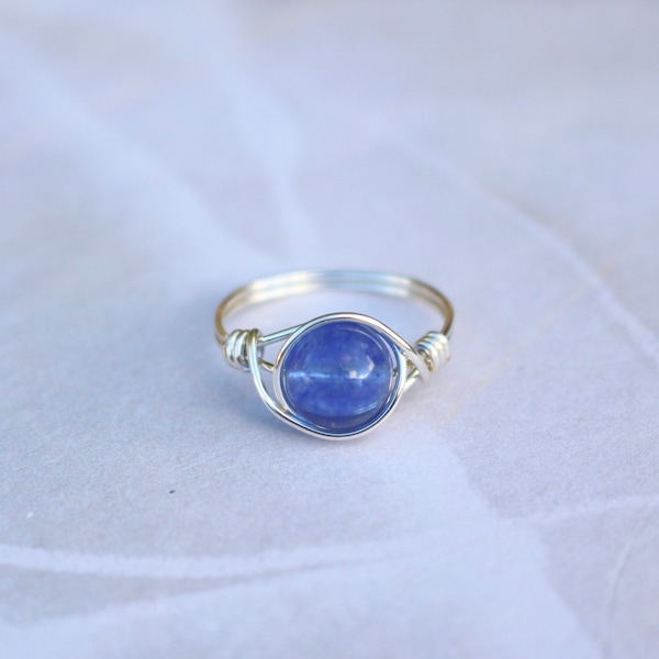 Blue quartz ring, blue stone ring, wire ring, wire wrapped ring, silver wire ring, gemstone ring, quartz ring, wire wrapped ring, boho ring