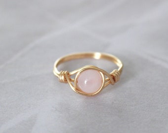 Rose quartz ring, quartz ring, pink stone ring, rose quartz wire ring, wire wrapped ring, gold wire ring, gold ring, sterling silver ring