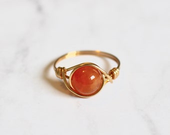 Quartzite ring, agate ring, orange stone ring, dainty gold ring, wire wrapped ring, agate gemstone ring, gemstone ring, boho ring, custom