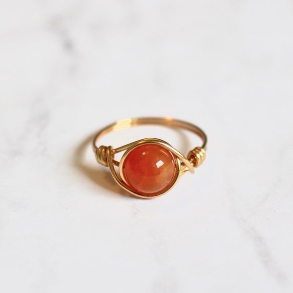 Quartzite ring, agate ring, orange stone ring, dainty gold ring, wire wrapped ring, agate gemstone ring, gemstone ring, boho ring, custom