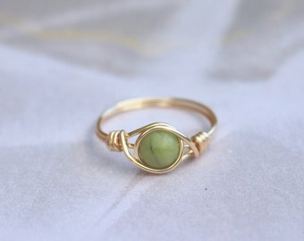 Canadian jade ring, green stone ring, wire wrapped ring, dainty gold ring, green gemstone ring, jade wire ring, jade ring, green jade ring