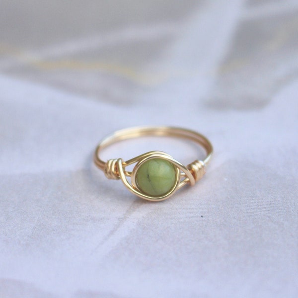 Canadian jade ring, green stone ring, wire wrapped ring, dainty gold ring, green gemstone ring, jade wire ring, jade ring, green jade ring