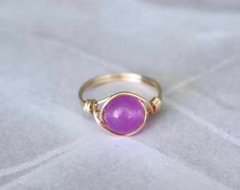 Jade ring, magenta stone ring, wire wrapped ring, gold wire ring, sterling silver ring, magenta jade ring, gold wire ring, gemstone ring