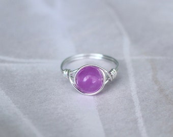 Jade ring, magenta stone ring, wire wrapped ring, silver wire ring, sterling silver ring, magenta jade ring, gold wire ring, gemstone ring