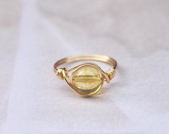 Citrine wire ring, gold wire ring, wire wrapped ring, dainty gold ring, yellow stone ring, gold ring, citrine ring, sterling silver ring