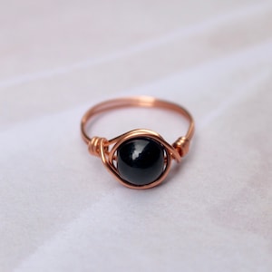 Copper wire ring, black jasper ring, black stone ring, copper and black ring, copper band ring, wire ring, wire wrapped ring, jasper ring