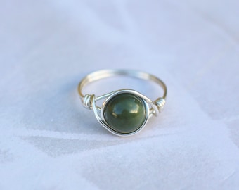 Canadian jade ring, green stone ring, wire ring, silver wire ring, wire wrapped ring, gemstone ring, jade stone ring, BC jade ring, boho