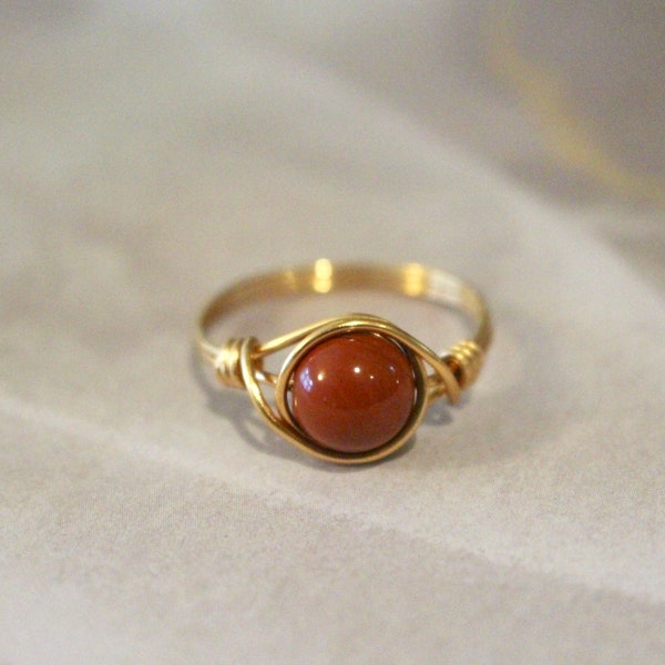 Red jasper ring, jasper ring, wire ring, gold wire ring, gold ring, stone ring, red gemstone ring, wire wrapped ring, sterling silver ring