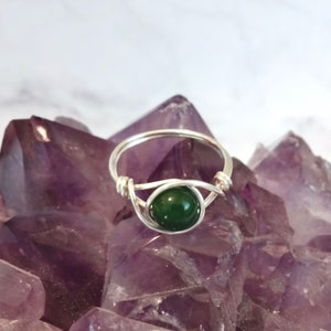 green jade ring, jade wire ring, wire wrapped ring, green stone ring, silver ring, gemstone wire ring, stone ring, statement wire ring, cute