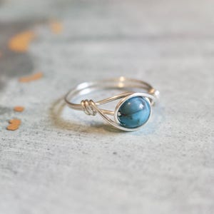Wire wrapped ring, turquoise stone ring, wire ring, silver wire ring, turquoise gemstone ring, gemstone ring, stone ring, dainty silver ring