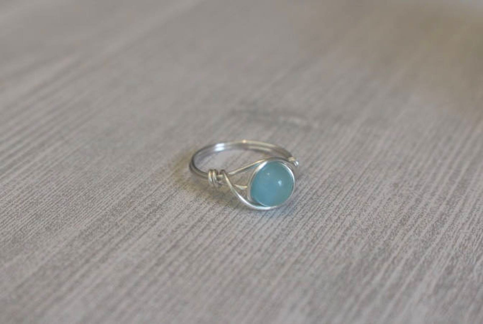 Blue cat's eye ring blue stone ring gemstone wire ring Etsy