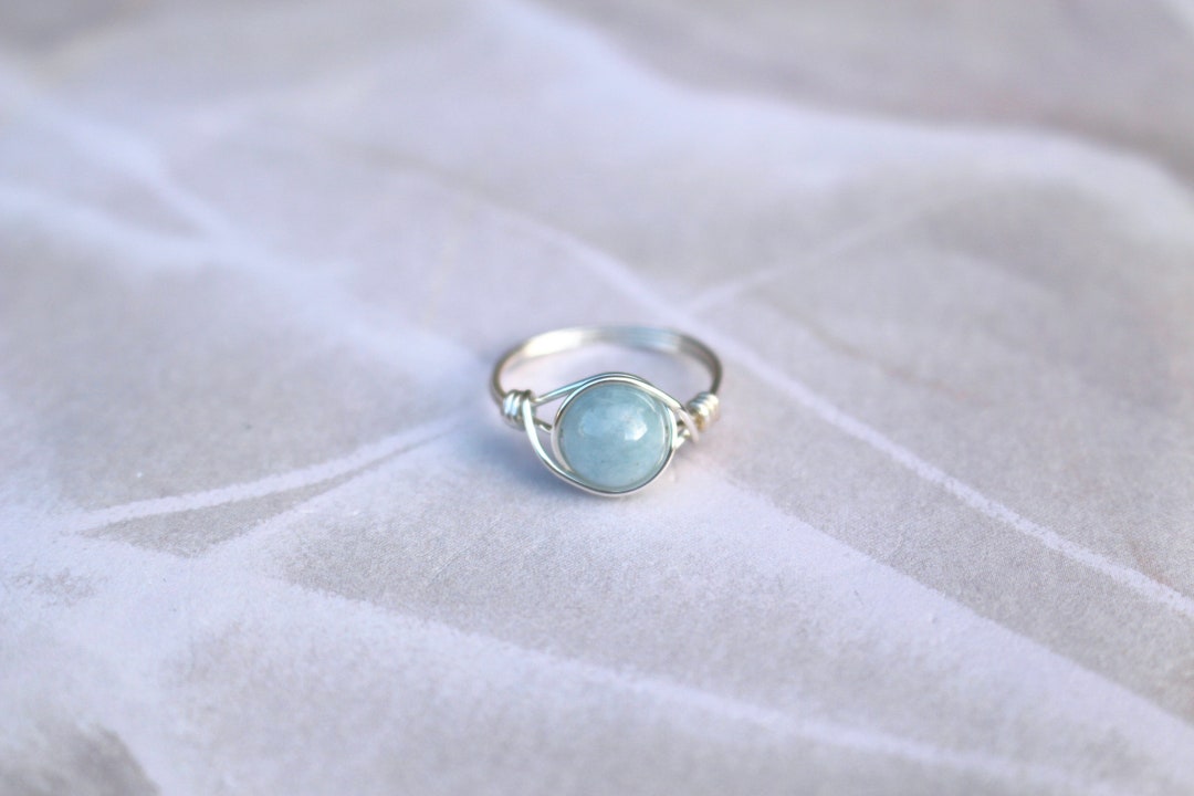 Blue Sponge Quartz Ring Blue Quartz Ring Wire Wrapped Ring Etsy