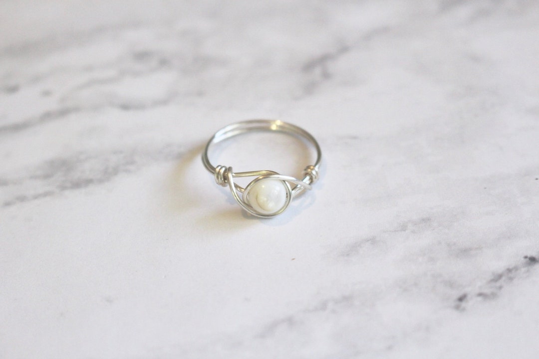 Shell Ring, White Shell Ring, Stone Wire Ring, Wire Wrapped Ring, White ...