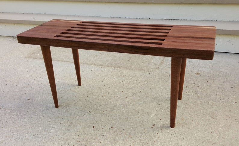 The Nelson Bench with wood legs, slatted bench, Free Shipping image 1