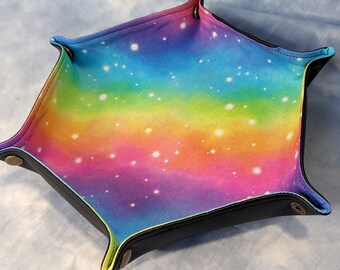 Rainbow Galaxy dice tray for tabletop gaming