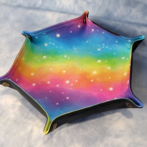 Rainbow Galaxy dice tray for tabletop gaming image 1