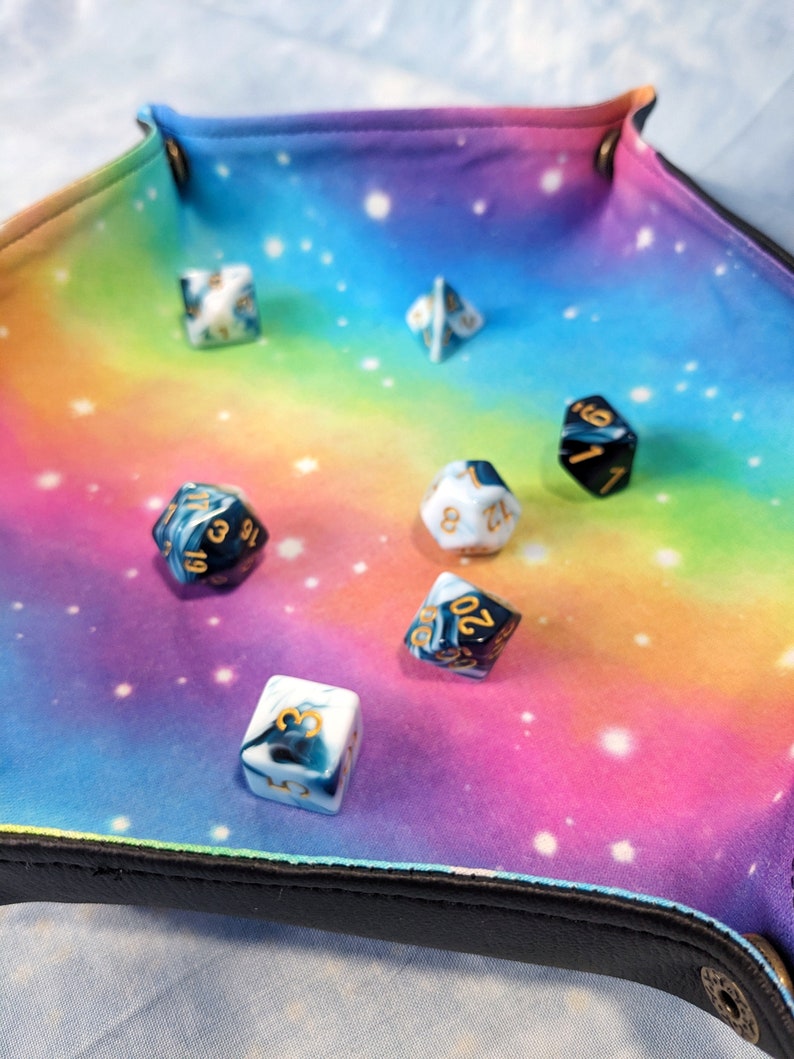 Rainbow Galaxy dice tray for tabletop gaming image 4