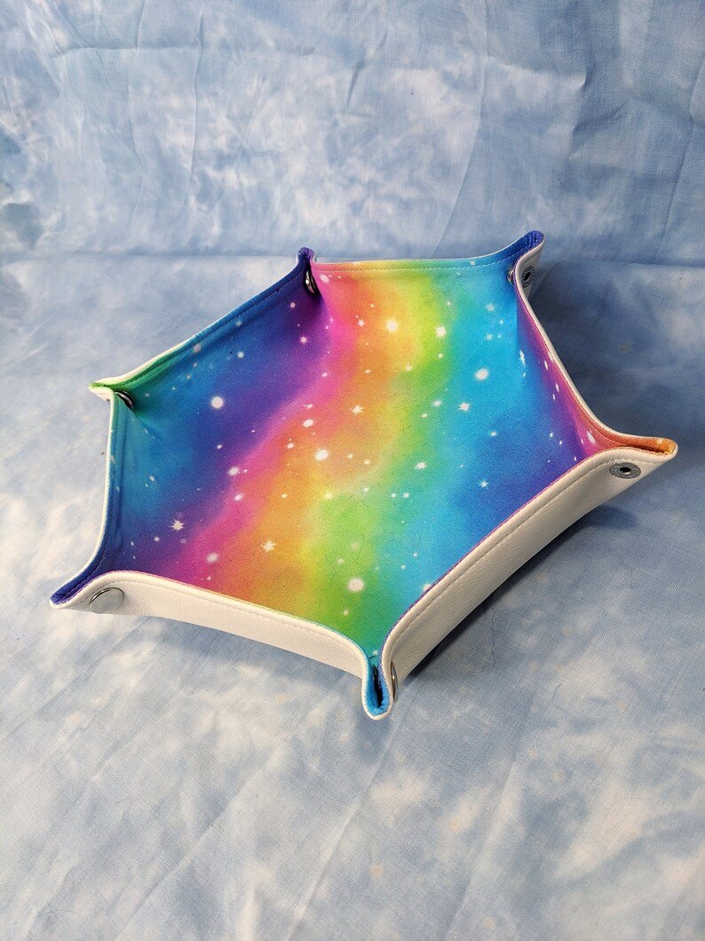 Rainbow Galaxy dice tray for tabletop gaming White